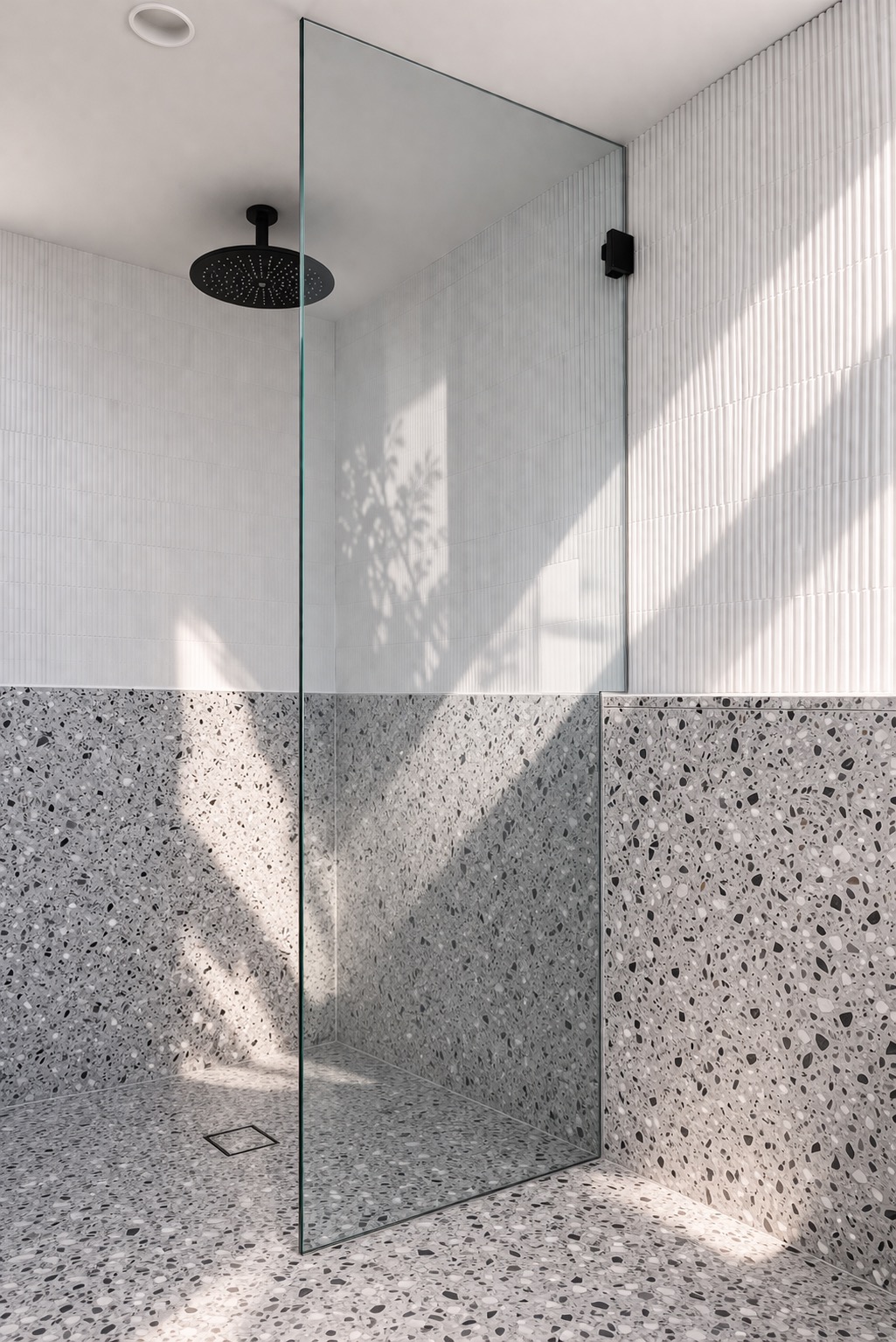 Completed ensuite bathroom with waterfall ceiling shower