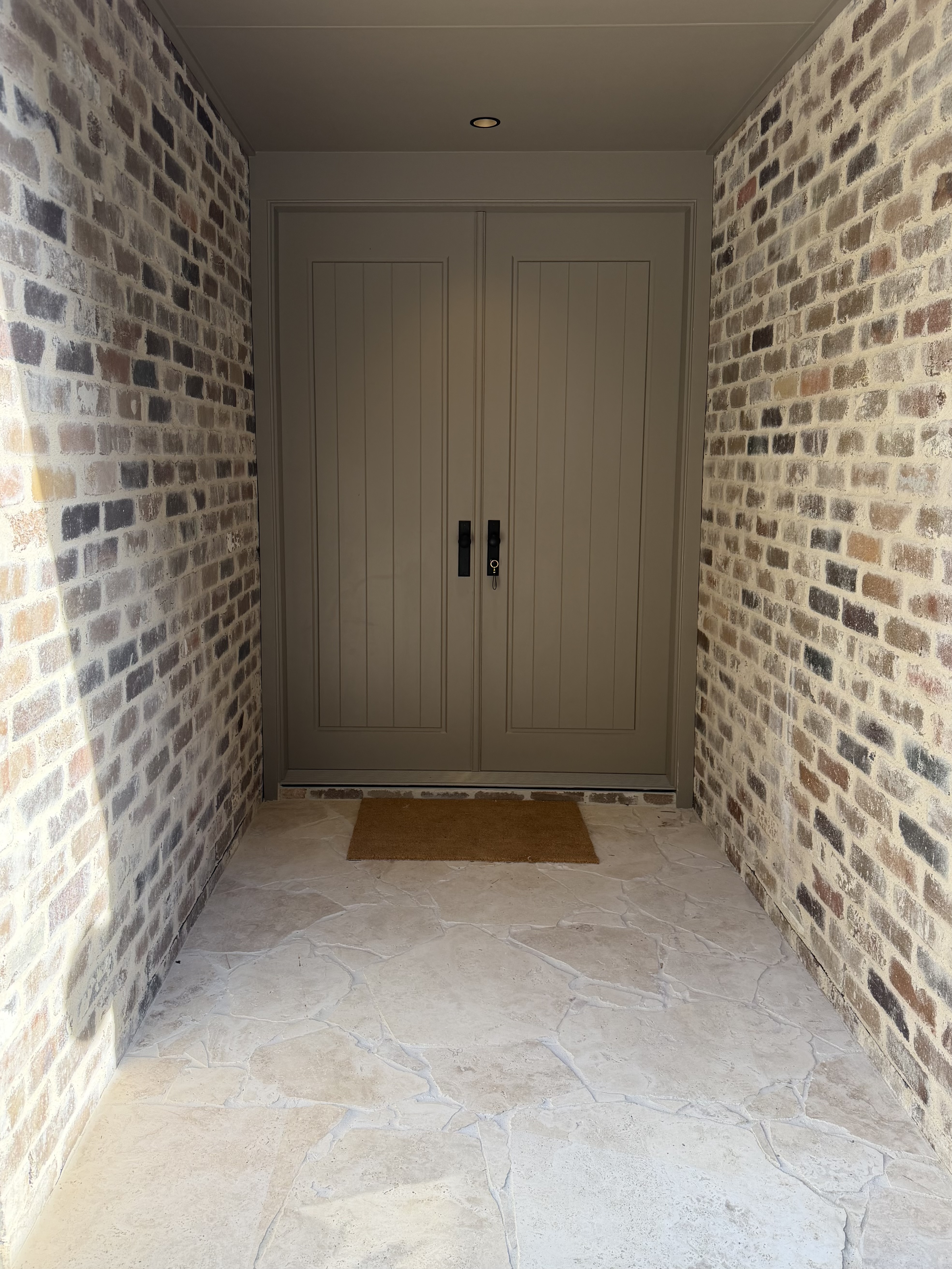 Completed brick exterior entry door