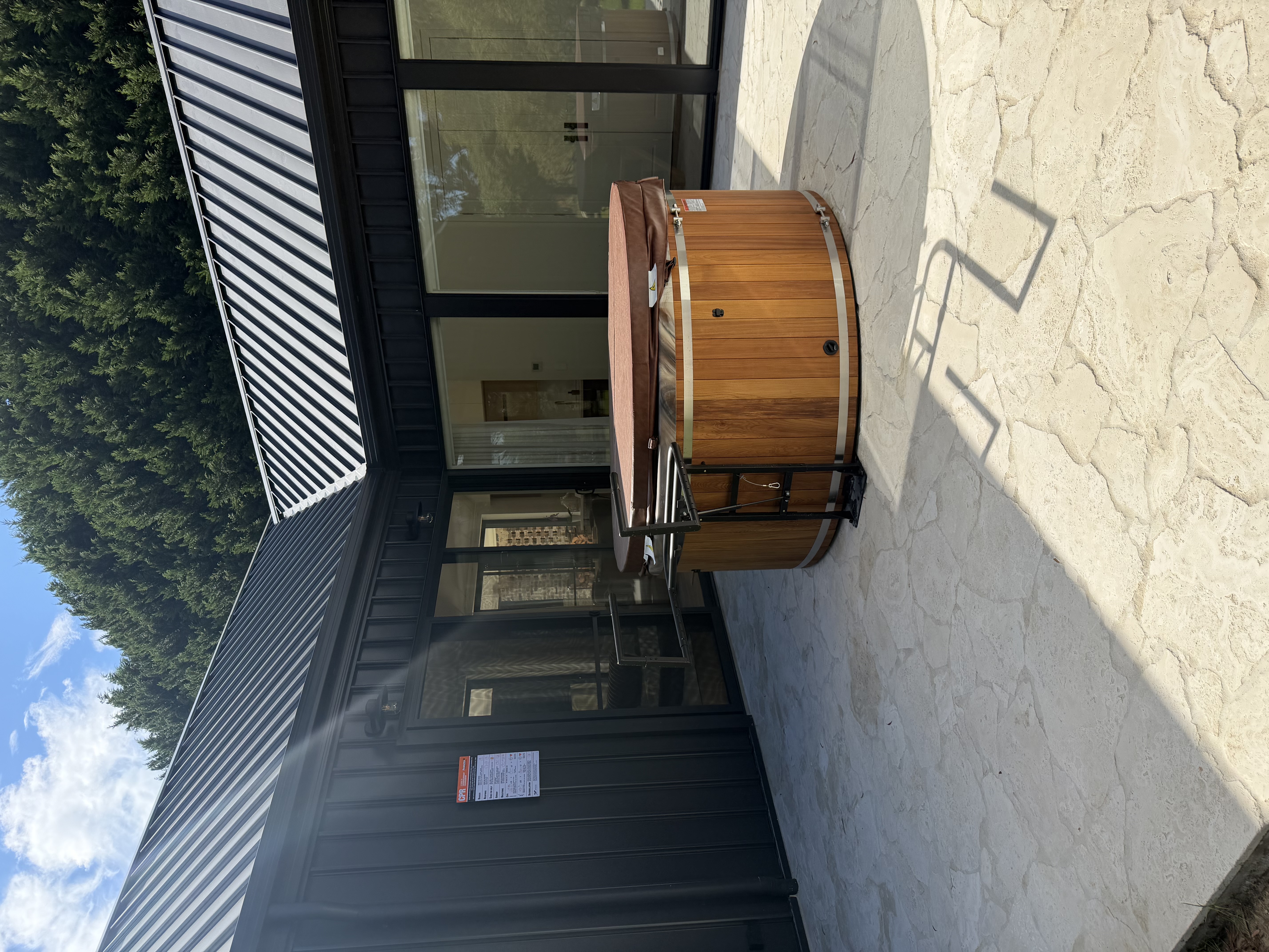 Completed timber exterior entry wide view
