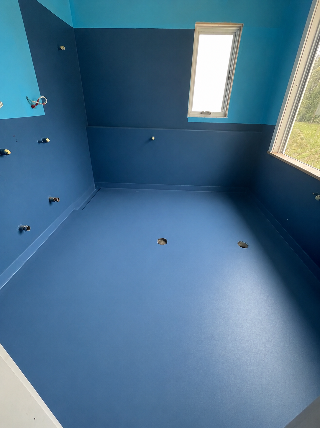 Farmhouse main bathroom waterproofing before